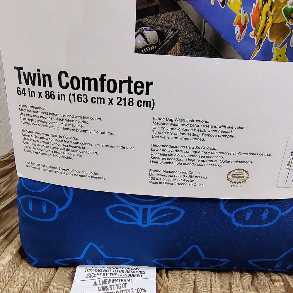 Nintendo Super Mario Twin Comforter Kids Bedding Blue 64x86 Soft